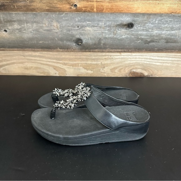 FitFlop Women’s 8 Galaxy Rumba Beaded Thong Sandals Flip flops Black Comfort - Picture 2 of 11